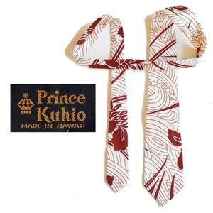 NWT Vintage 70s Prince Kuhio Tie 54" Made In Hawaii Floral Waves Japanese Art